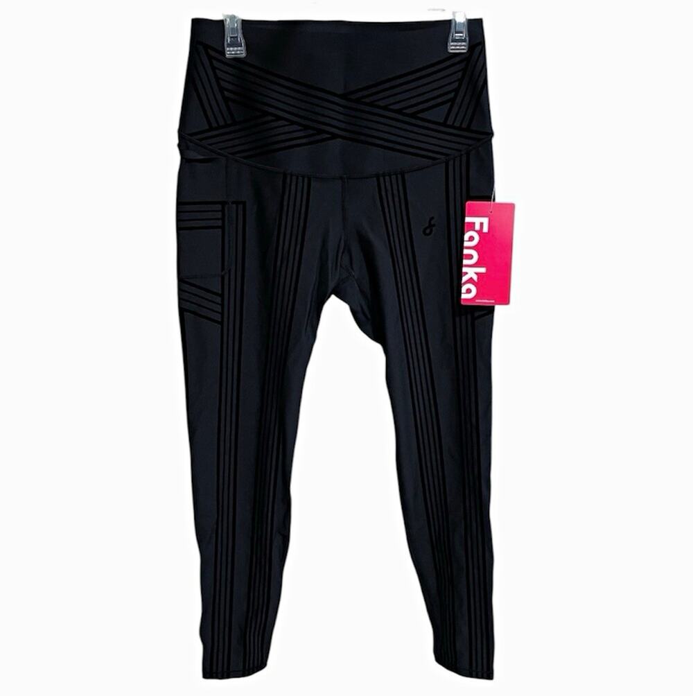 Fanka PowerBand Resistance Leggings Womens 14 Black Reversible High Rise Pocket
